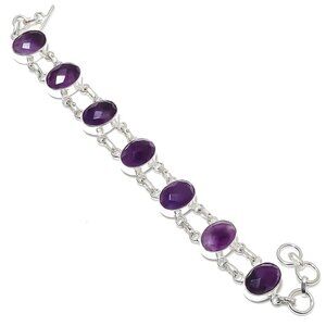 Purple Amethyst Gemstone Sterling Silver Bracelet